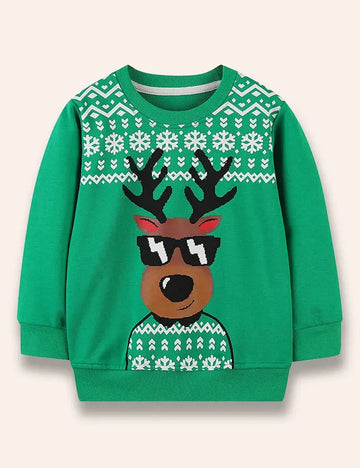 Christmas Cool Reindeer Printed Sweatshirt